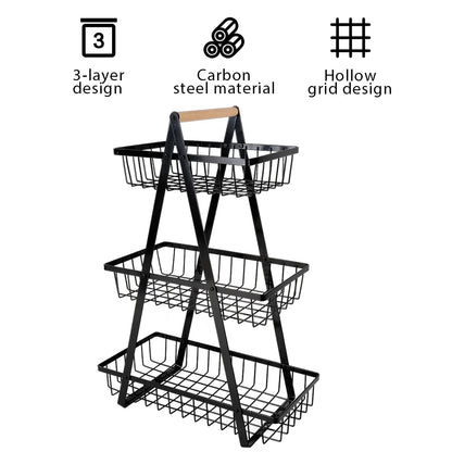 3 Tier Fruit Storage Basket Countertop for Kitchen Fruit Vegetable Basket Bowle with Handle Bread Snacks Stand