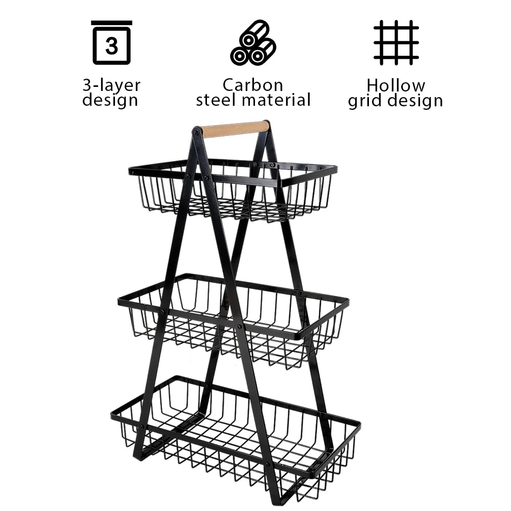 3 Tier Fruit Storage Basket Countertop for Kitchen Fruit Vegetable Basket Bowle with Handle Bread Snacks Stand