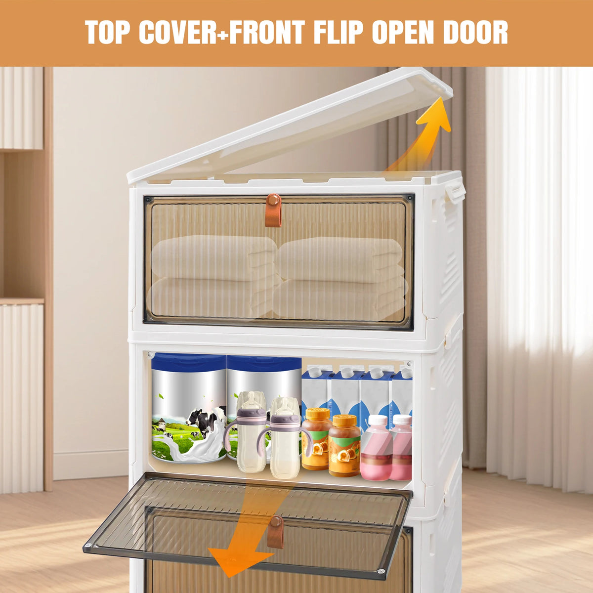 3/4/5 Tier Stackable Plastic Storage Boxes with Lid and Wheels, Sturdy PP Material, 39x28x59/78.5/98cm, Easy to Assemble