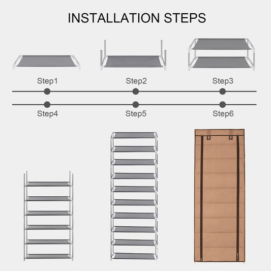 10-Tier Dustproof Shoe Rack Cabinet | Holds 27 Pairs | Grey, Black & Coffee