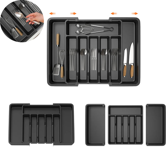 Expandable Cutlery Drawer Organiser – 6 to 8 Compartments (Grey)