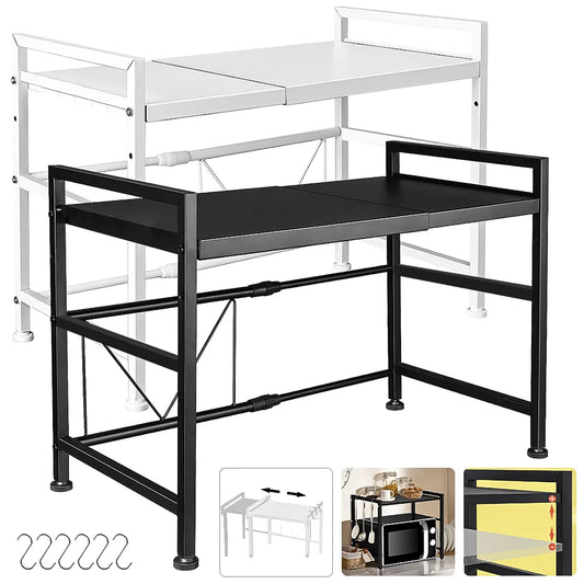 Microwave Oven Rack Seasoning Shelf Bilayer Oven Storage Rack Retractable Countertop Organizer Kitchen Accessories