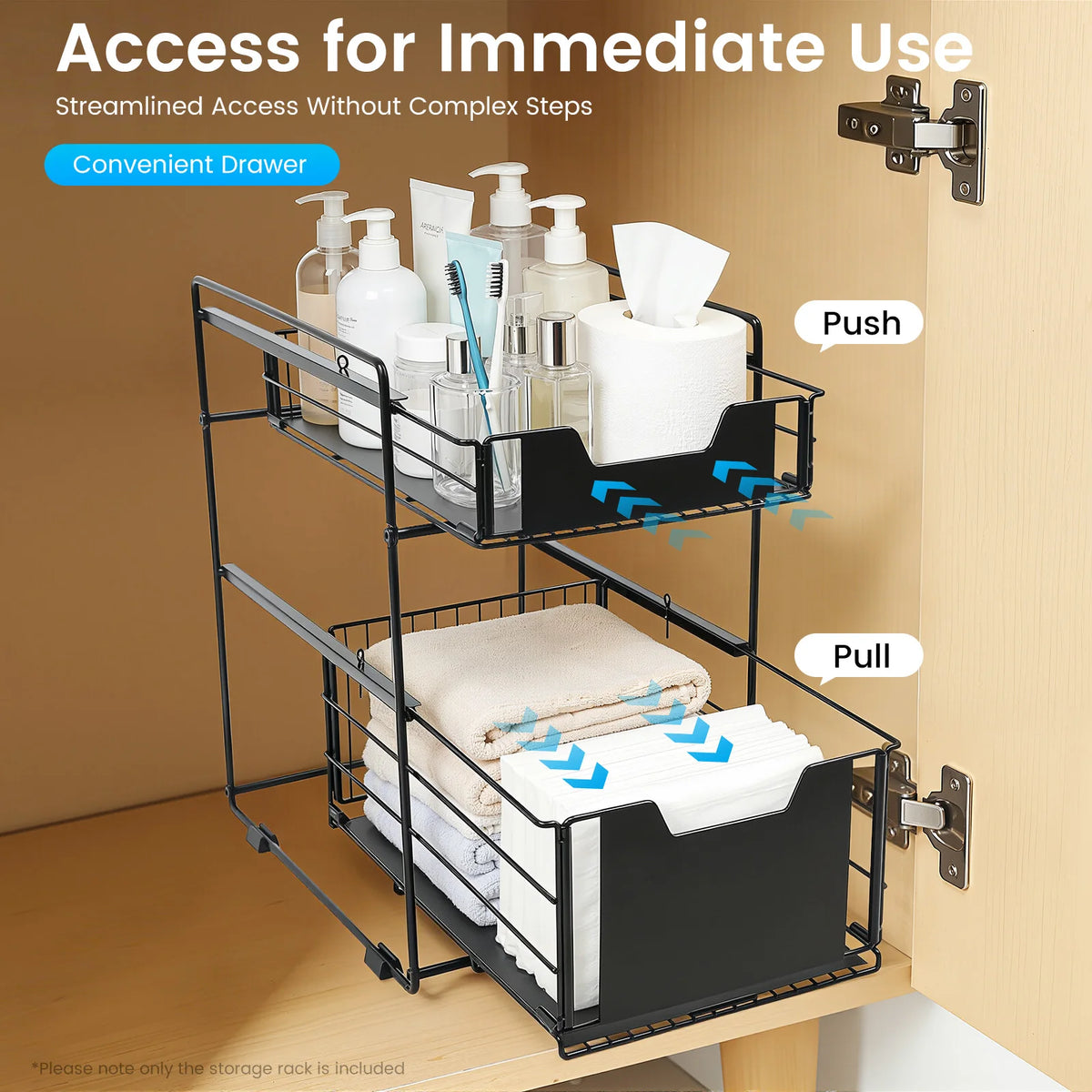2-Tier Pull-Out Under-Sink Cabinet Organiser | Carbon Steel | Black