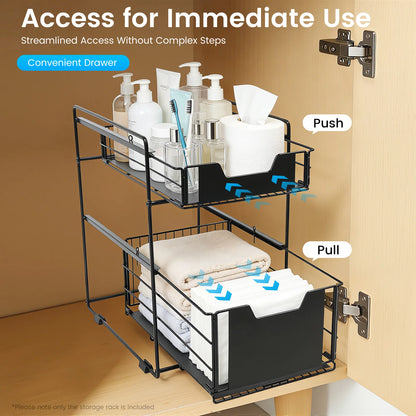 2-Tier Pull-Out Under-Sink Cabinet Organiser | Carbon Steel | Black
