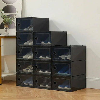 15pcs Foldable Shoe Boxes Stackable Shoe Cases Storage Plastic Shoes Box Dustproof Sneaker Boxes Shoes Furniture Organizers