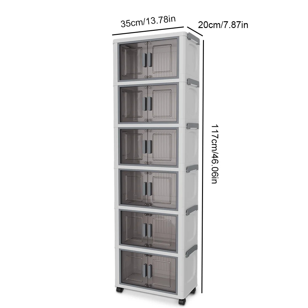 Foldable Double-Door Wardrobe Cabinet | 6 Shelves | Dustproof | 117cm