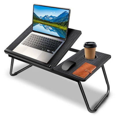 Laptop Bed Table with Foldable Legs & Cup Slot | Breakfast Tray & Reading Stand