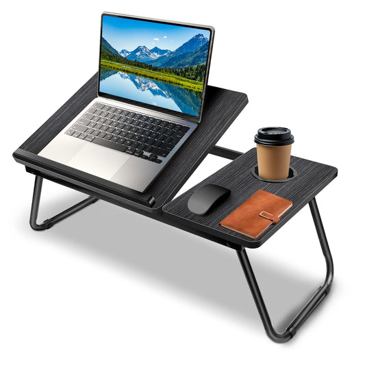 Laptop Bed Table with Foldable Legs & Cup Slot | Breakfast Tray & Reading Stand