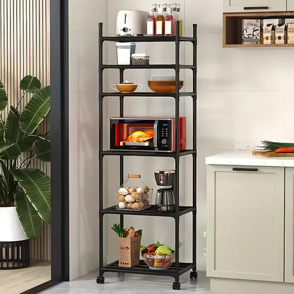 Heavy Duty 6-Tier Metal Utility Shelf with Locking Wheels - Home & Office Storage Solution