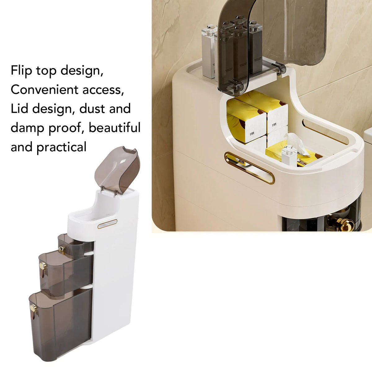 2/4 layer Bathroom Storage Cabinet Slim Movable Narrow Storage Cabinet PP PC Drawer Transparent Space Saving 4 Wheels Laundry