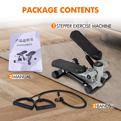 Mini Stepper Silent Exercise Twist Stair Stepper Workout Exercise Equipment 330lbs with Resistance Bands Digital Display