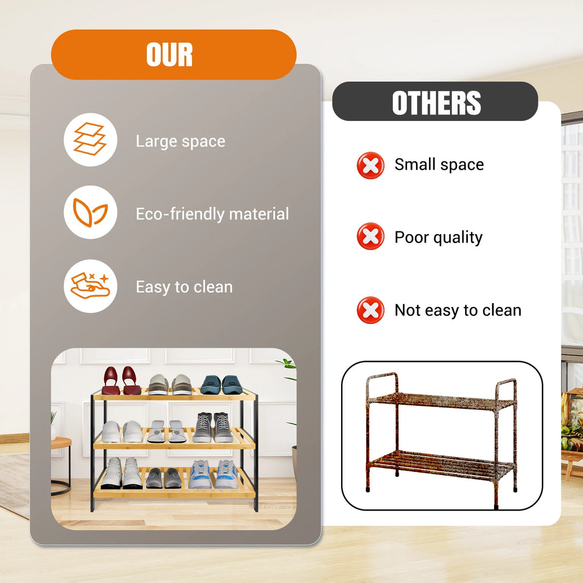 3-Tier Natural Bamboo Shoe Rack