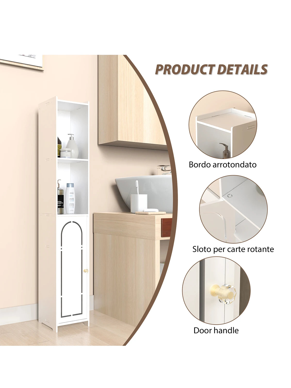 4-Tier Freestanding Bathroom Cabinet with Door | Waterproof PVC | White | 117 cm