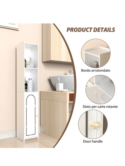 4-Tier Freestanding Bathroom Cabinet with Door | Waterproof PVC | White | 117 cm