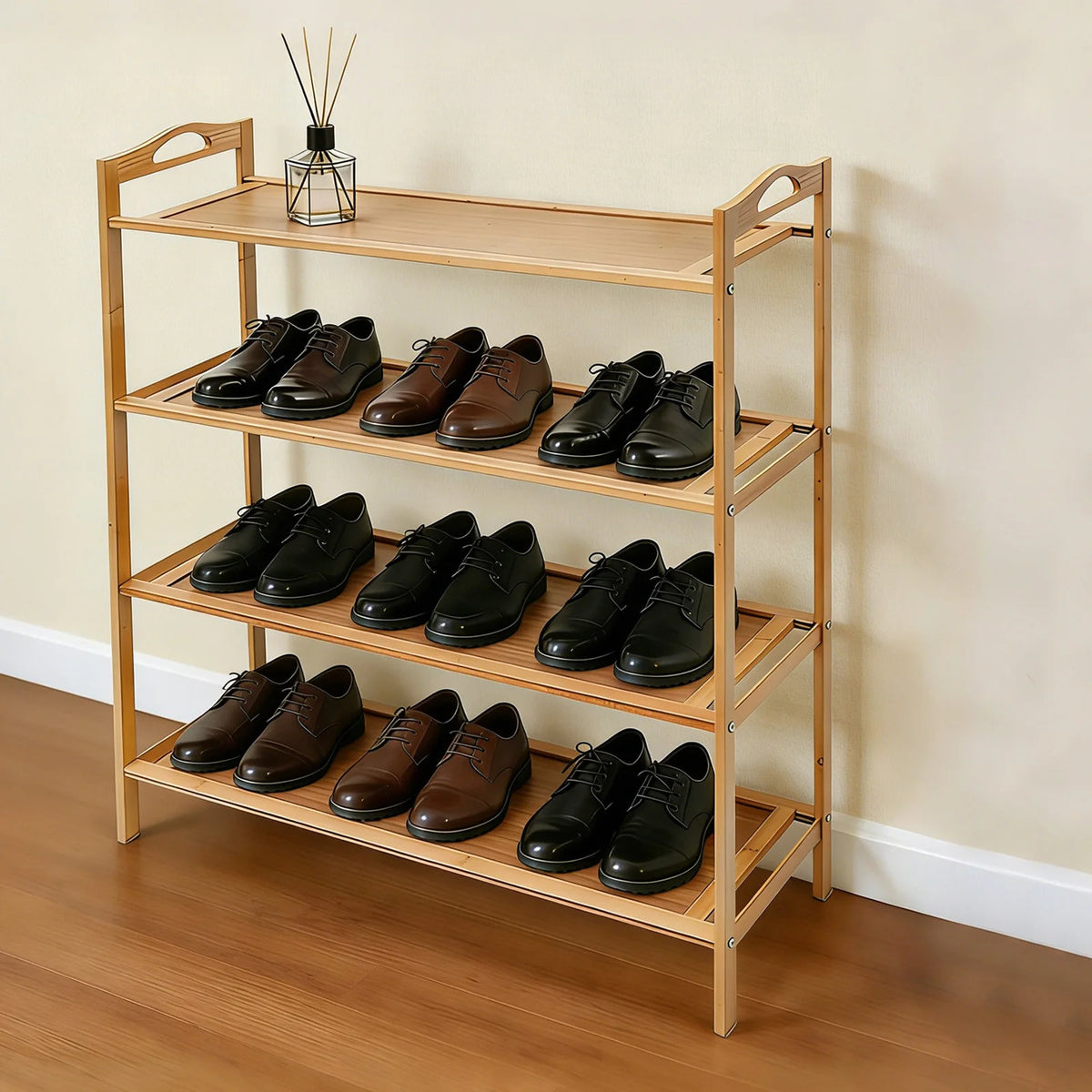 4-Tier Bamboo Shoe Rack | Stackable | Indoor & Outdoor | Entryway Organiser