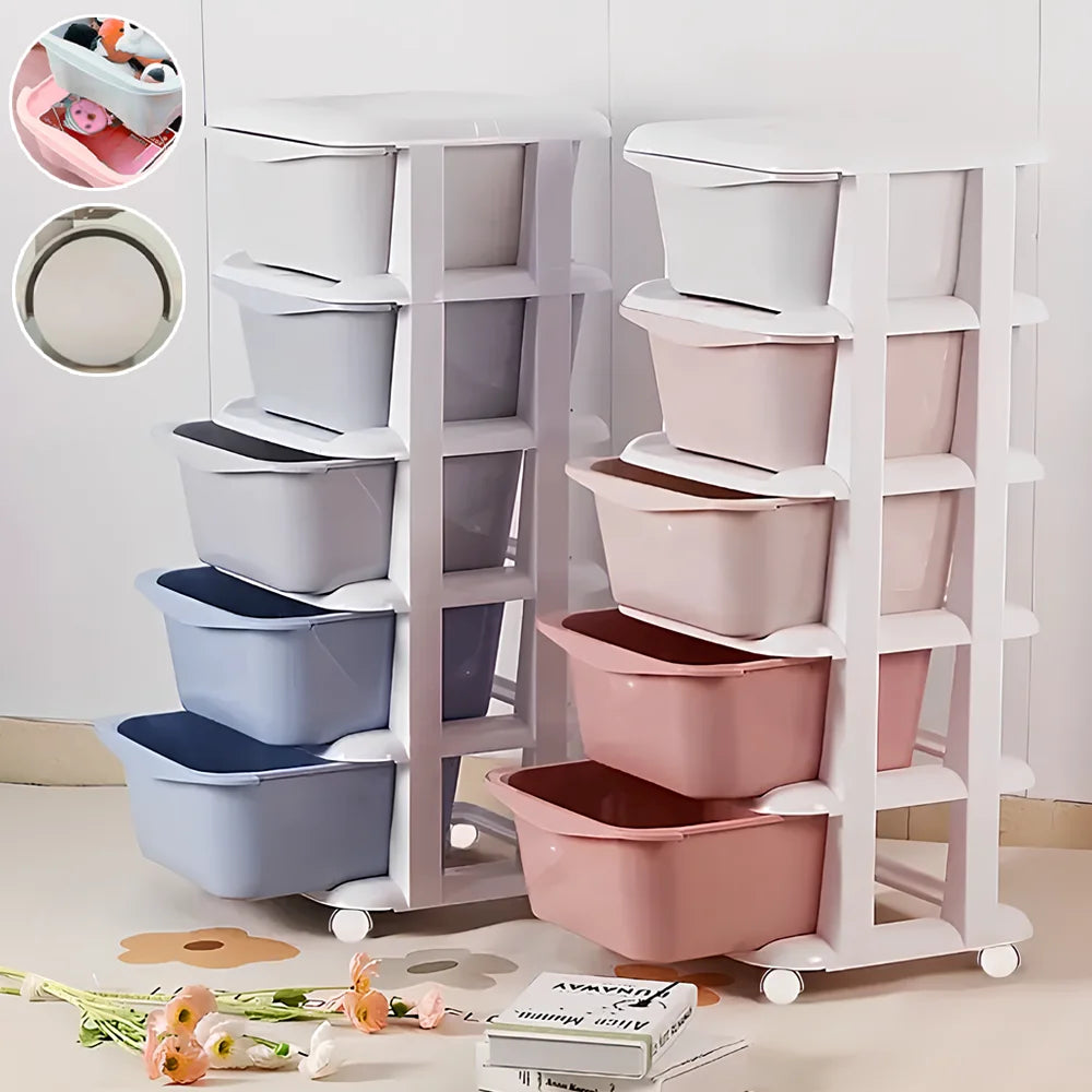 5 layer Storage Cabinet Stackable Drawer Storage Unit Swivel Casters Plastic Storage Cabinet Easy To Assemble Drawer Style