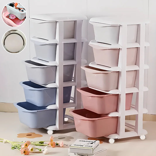 5 layer Storage Cabinet Stackable Drawer Storage Unit Swivel Casters Plastic Storage Cabinet Easy To Assemble Drawer Style