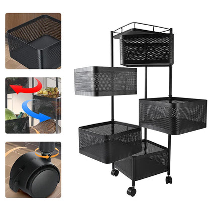 Multi-Layer Rotating Kitchen Storage Cart with Vegetable Baskets