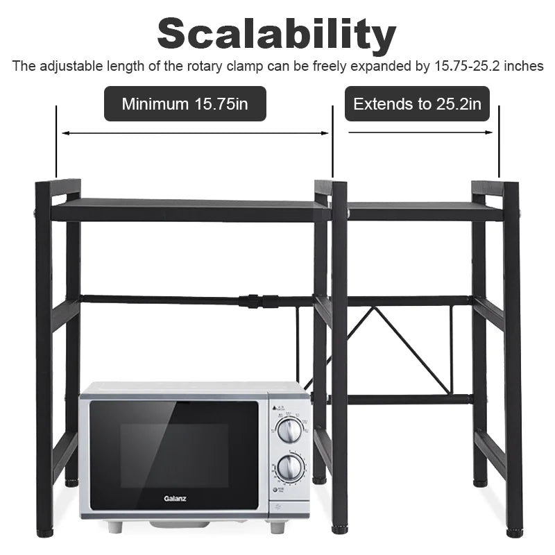 Expandable Microwave & Oven Countertop Shelf | Adjustable Carbon Steel Rack