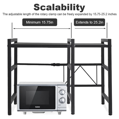 Expandable Microwave & Oven Countertop Shelf | Adjustable Carbon Steel Rack