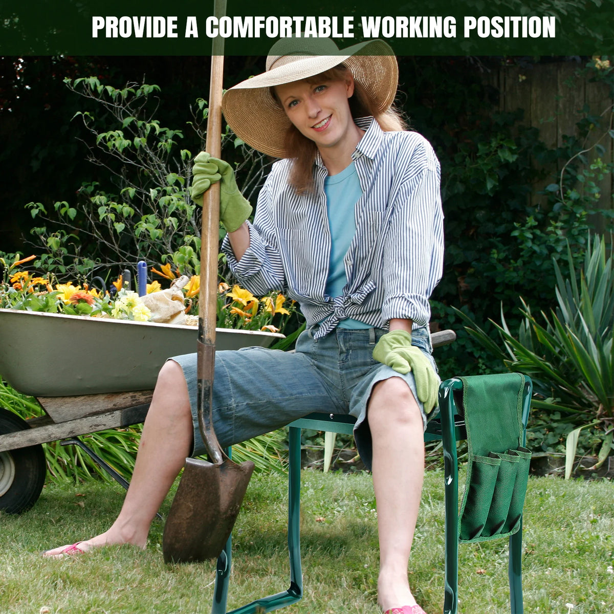 DayPlus Heavy Duty Garden Kneeler Seat with Handles & Tools Bag, Multi-Use Foldable EVA Foam Padded Kneeling Stool for Gardening