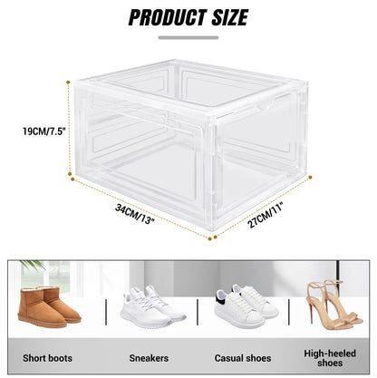 6/9/12 pack clear rack Space-Saving Magnetic Shoe Storage Box with Flip Cover, Stackable Clear Shoe Organizer for Home/Office