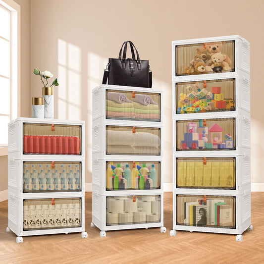 3/4/5 Tier Stackable Storage Boxes with Lids,Sturdy PP Matterial, Foldable Plastic Storage Unit for Toys/Office Supplies/Clothes