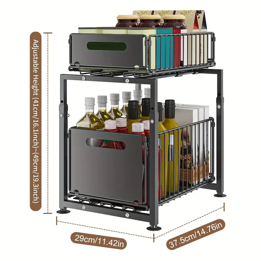 2-Tier Slide-Out Under Sink Storage Organiser with Adjustable Height