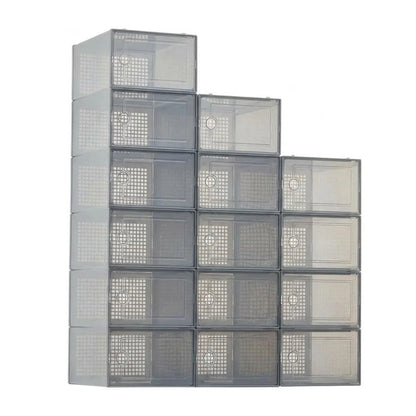 15pcs Foldable Shoe Boxes Stackable Shoe Cases Storage Plastic Shoes Box Dustproof Sneaker Boxes Shoes Furniture Organizers