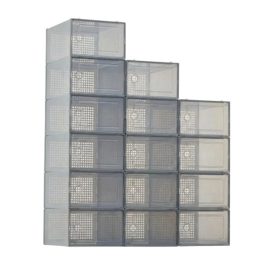 15pcs Foldable Shoe Boxes Stackable Shoe Cases Storage Plastic Shoes Box Dustproof Sneaker Boxes Shoes Furniture Organizers