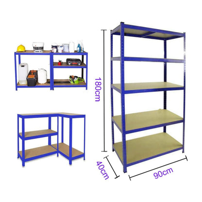 BRIEFNESS Blue 5-Tier Heavy Duty Boltless Metal Shelving Unit - 875kg Capacity Workshop/Office Storage Rack - Easy Assembly
