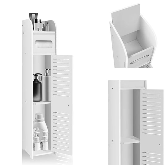 3-Tier Tall Narrow Bathroom Storage Cabinet with Doors, Waterproof Anti-Mold Standing Floor Organizer for Side Space Saving