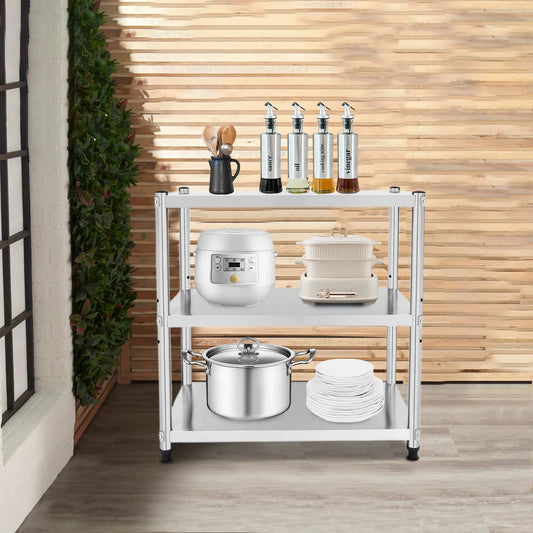 3-Tier Stainless Steel Kitchen Shelf | Adjustable Microwave & Storage Rack