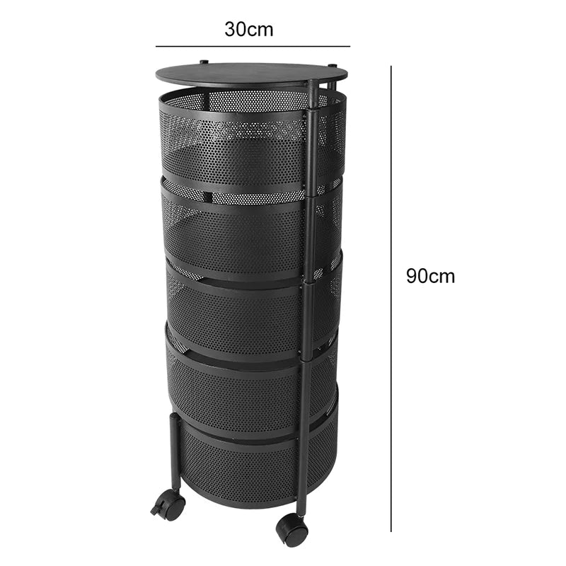 Multi-Layer Rotating Kitchen Storage Cart with Vegetable Baskets
