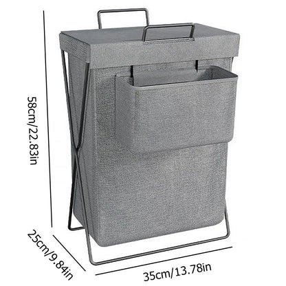 Foldable Laundry Basket Hamper with Lid & Metal Frame