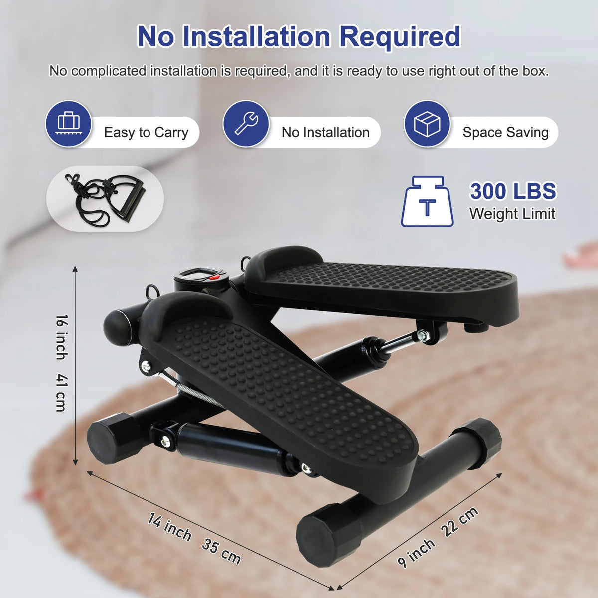 Mini Stepper Silent Exercise Twist Stair Stepper Workout Exercise Equipment 330lbs with Resistance Bands Digital Display