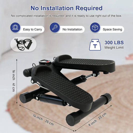 Mini Stepper Silent Exercise Twist Stair Stepper Workout Exercise Equipment 330lbs with Resistance Bands Digital Display