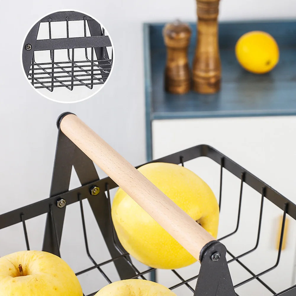 3-Tier Fruit & Vegetable Basket with Handle | Countertop Stand