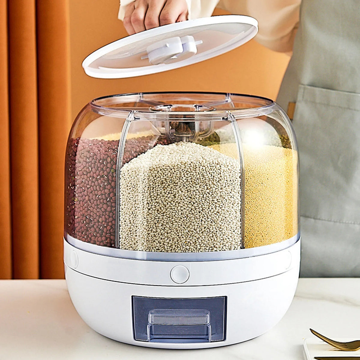 6-Grid Rotating Cereal & Grain Dispenser | Insect-Proof | Kitchen Pantry Organiser