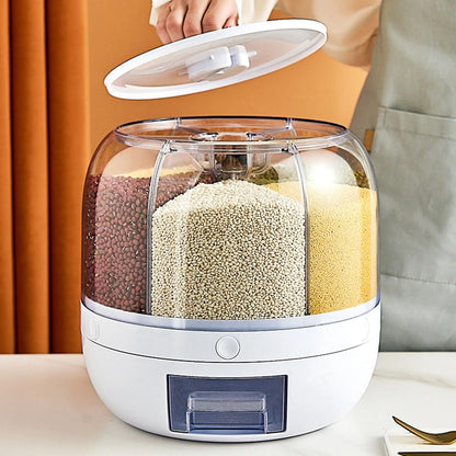 6-Grid Rotating Cereal & Grain Dispenser | Insect-Proof | Kitchen Pantry Organiser