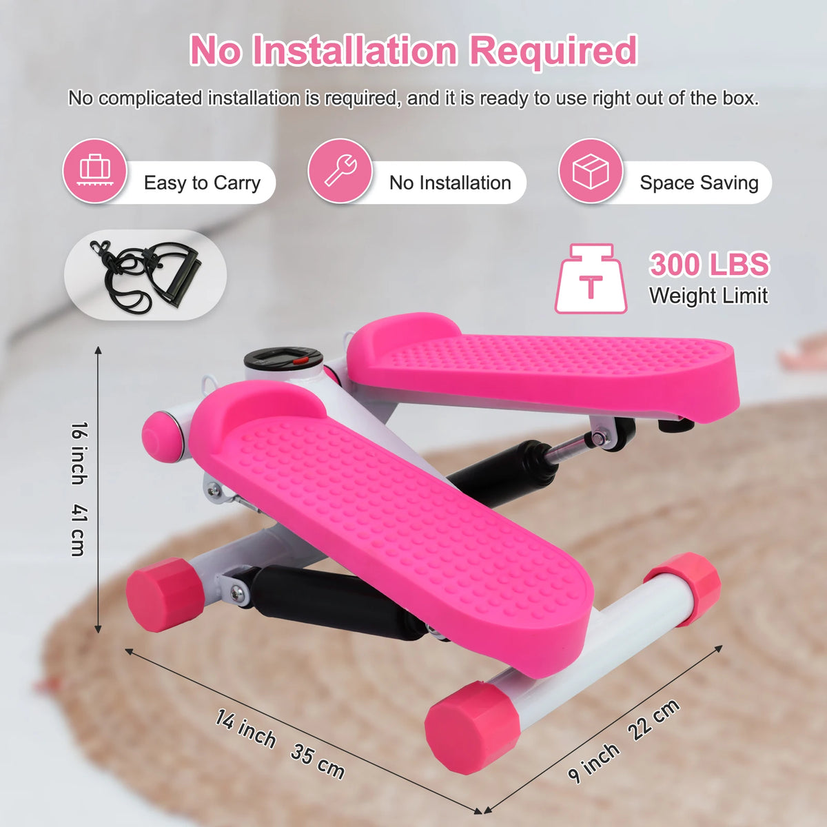 Mini Stepper Silent Exercise Twist Stair Stepper Workout Exercise Equipment 330lbs with Resistance Bands Digital Display
