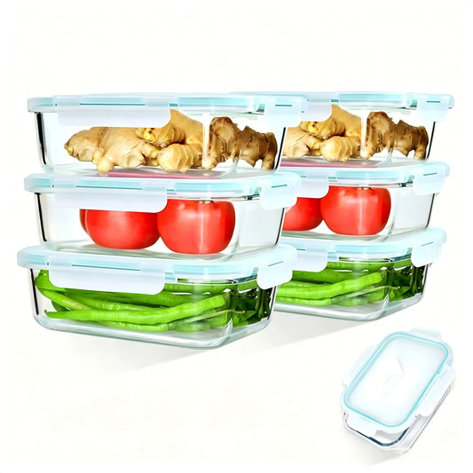 SAEIV 2/4/6-Pack Glass Food Storage Containers Are Made of Safe Borosilicate Glass and Feature a Blue Steam Vent Cap for a Leak-Proof Seal Microwave and Dishwasher Safe BPA-Free Stackable and Ideal for Kitchen Food Preparatio