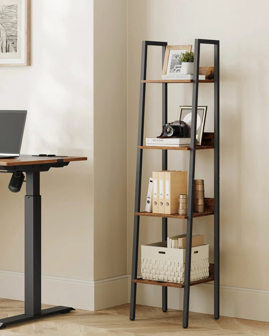 VASAGLE 4-Tier Narrow Ladder Bookcase | 88lb Capacity | Brown & Black