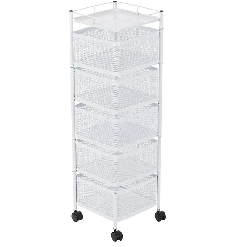 Multi-Layer Rotatable Storage Rack Kitchen Organizer Vegetable Basket Removable Household Rolling Storage Cart Trolley