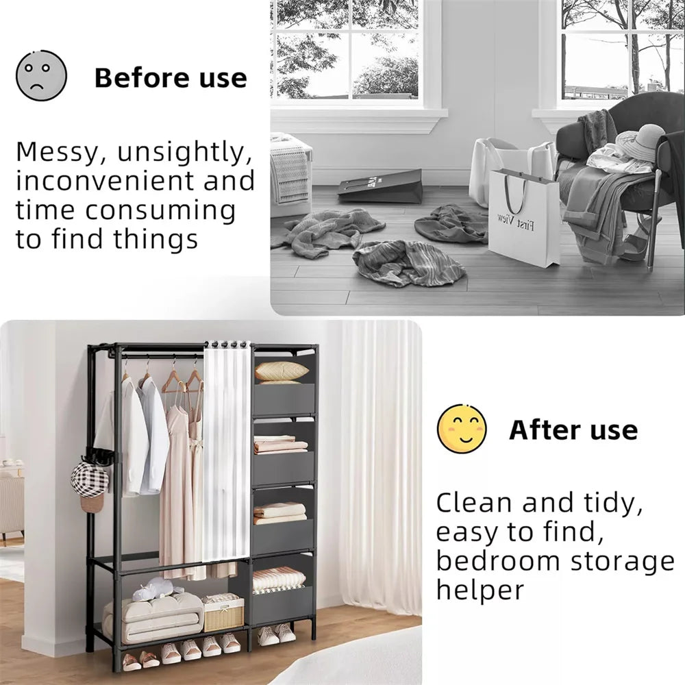 Heavy-Duty Metal Clothes Rail with Shelves, Shoe Rack & Side Hooks | 152kg