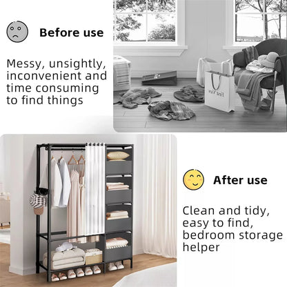 Heavy-Duty Metal Clothes Rail with Shelves, Shoe Rack & Side Hooks | 152kg