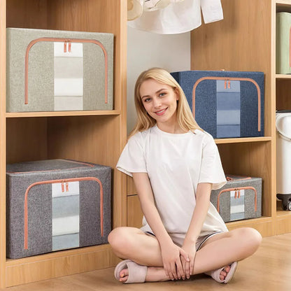 Set of 3 Foldable Clothes Storage Boxes with Metal Frame | Large Capacity Wardrobe Organiser