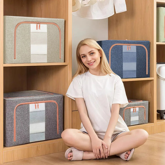 Set of 3 Foldable Fabric Storage Boxes with Metal Frame | Large Capacity Clothes Organiser