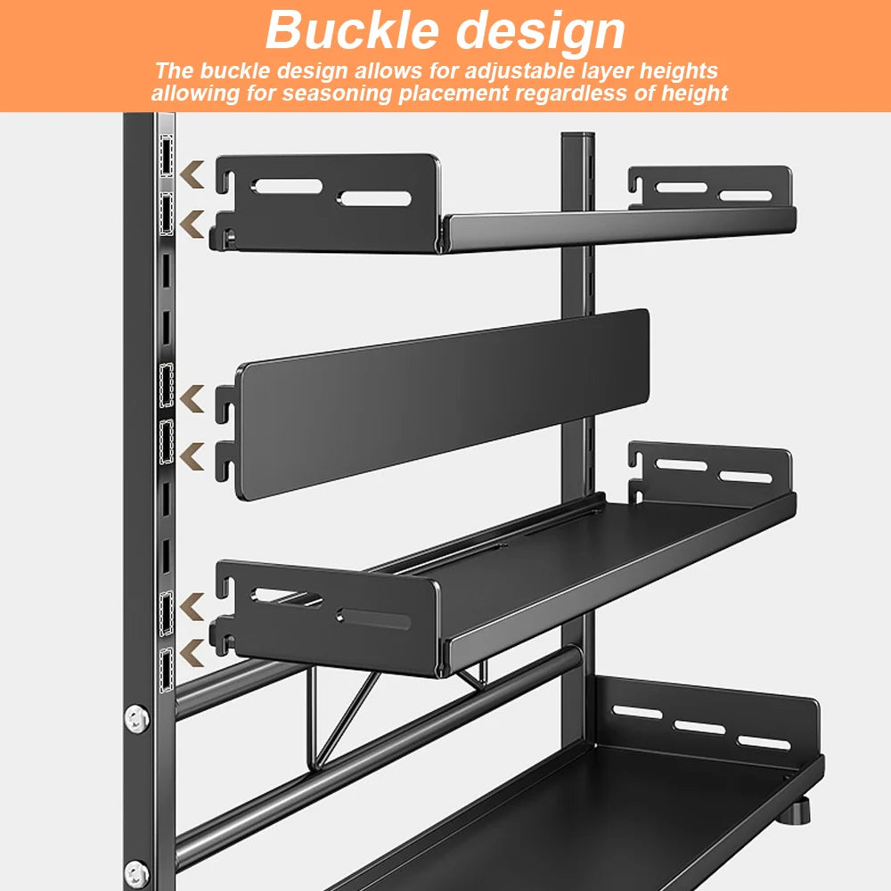 3-Tier Black Standing Spice Rack | Carbon Steel Worktop Organiser | 45 kg