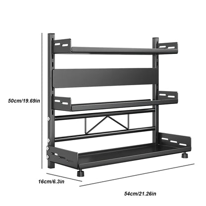 Standing Spice Rack, 3 Tier Spice Rack, Black Kitchen Shelf, Metal Storage Rack, Large Capacity for Kitchens Worktop Storage